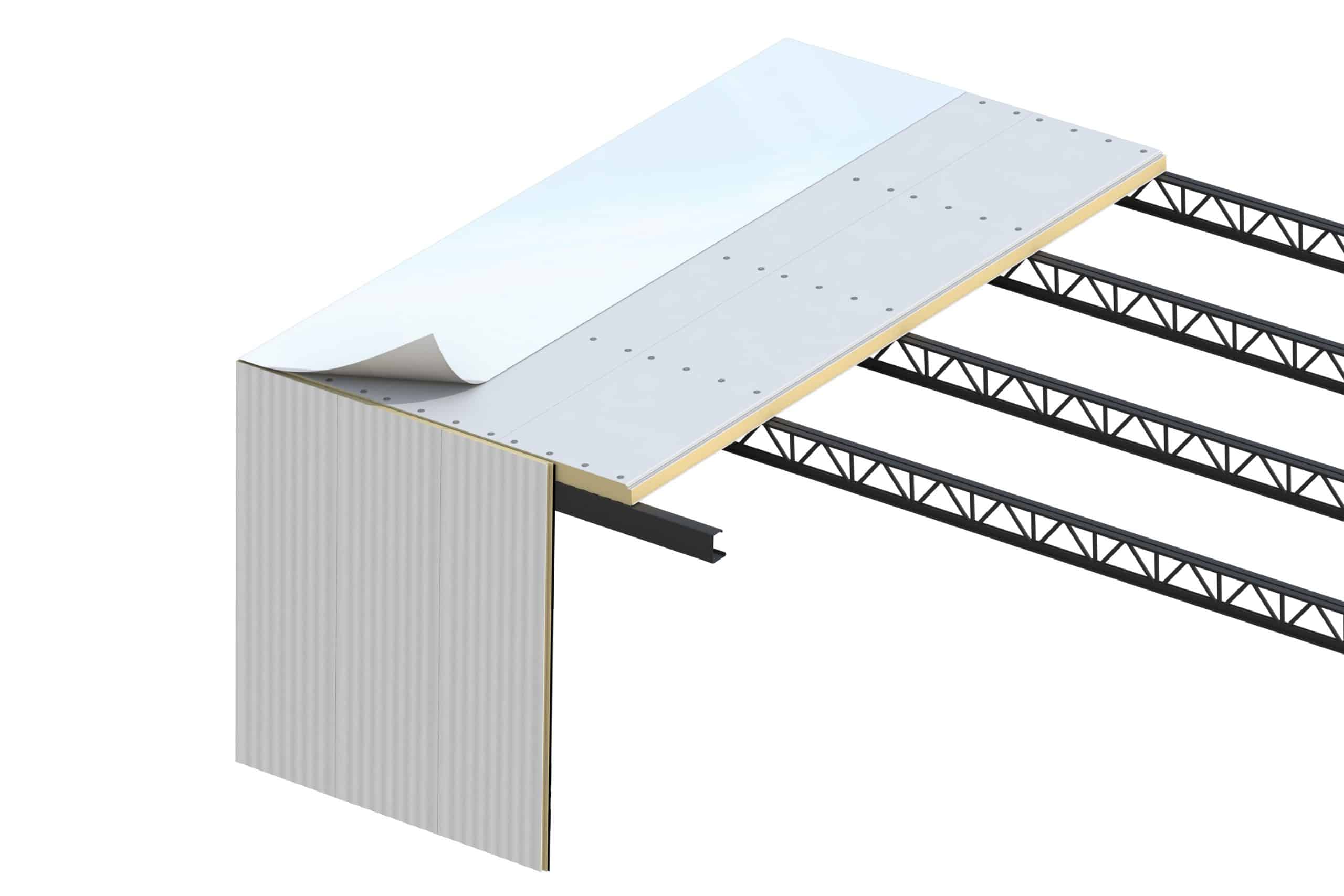 CENTRIA Metal Roof Panels with foam core panels and TPO or PVC roof membranes used on commercial buildings.